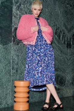 Blaues Midikleid Mit Leo-Print