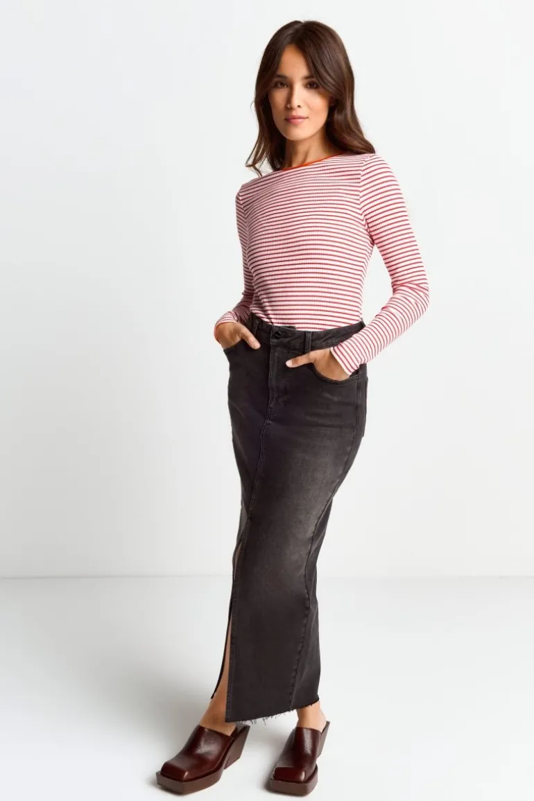 Bodycon-Longsleeve Mit Streifen