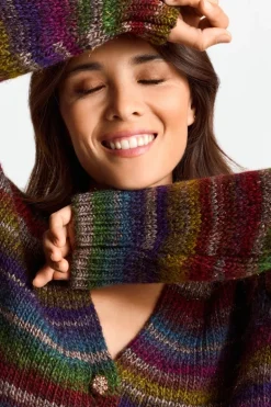 Cardigan Mit Bunten Kristallknöpfen