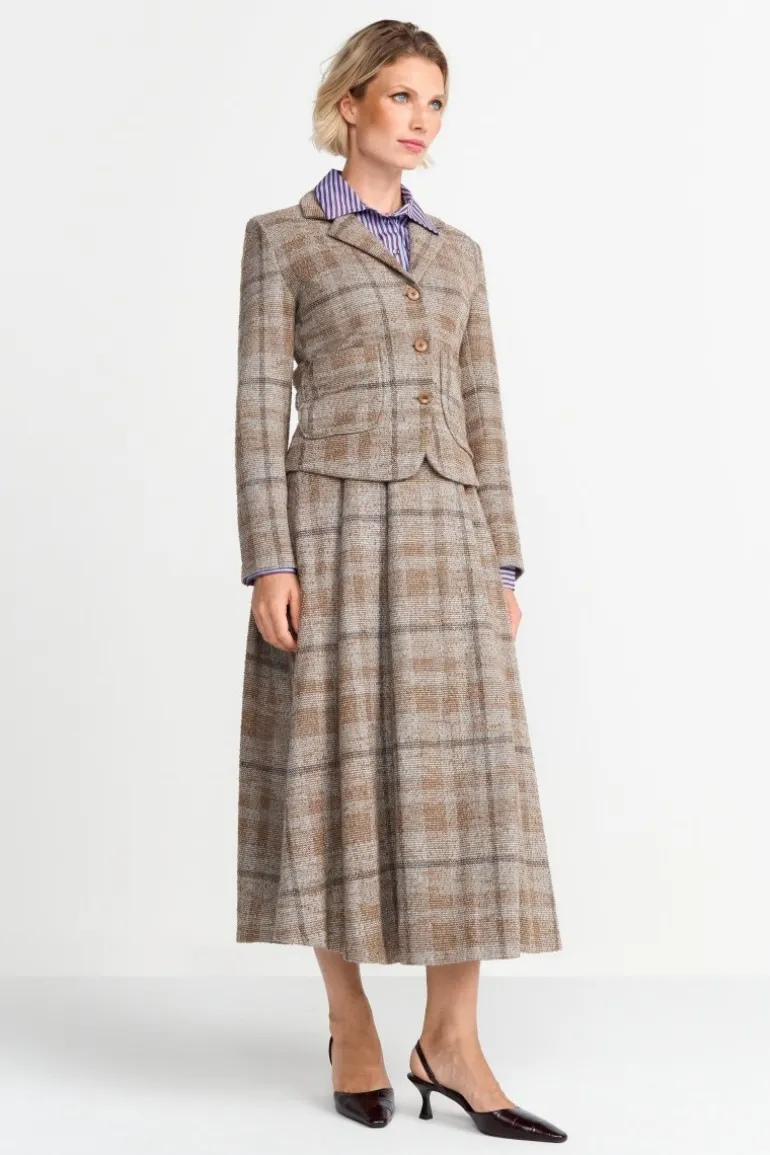 Karierter High-Waist-Midirock