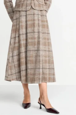 Karierter High-Waist-Midirock