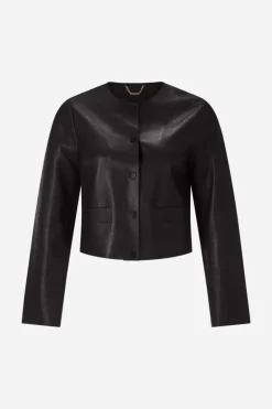 Kurze Lederjacke Mit Druckknöpfen