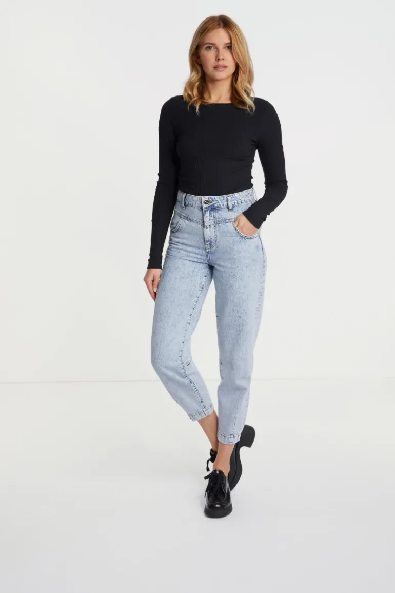 Rib-Longsleeve Mit Rundhals