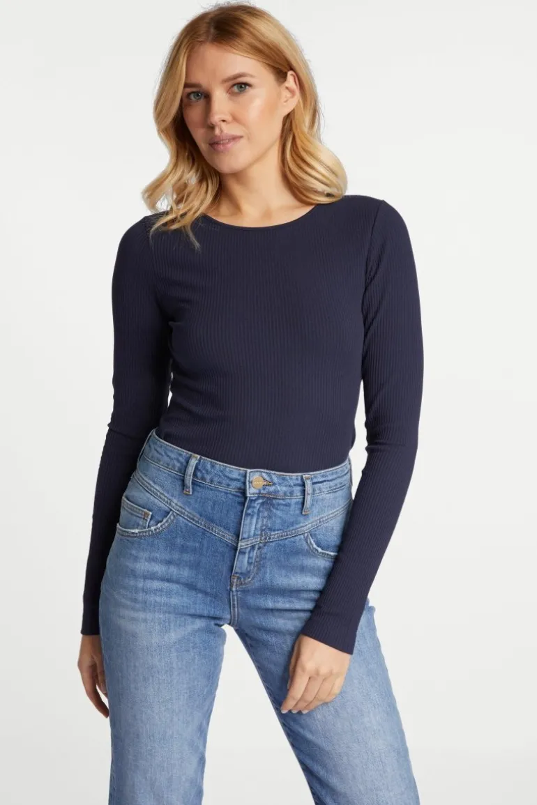 Rib-Longsleeve Mit Rundhals
