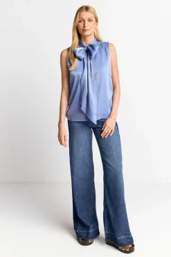 Ärmellose Schluppenbluse Mit Glanzeffekt