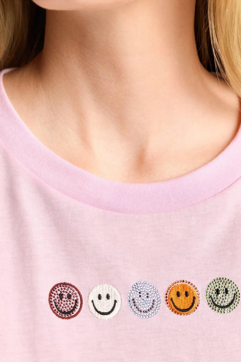 T-Shirt Mit Strass-Smileys